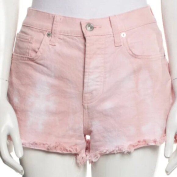 7 For All Mankind Monroe Pink Tie- DyeHigh Rise Jean Cut Off Shorts Size 26 - Picture 8 of 9